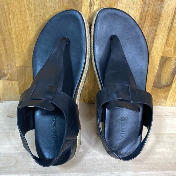 Vince Flint Black Leather Espadrille Sandals Platform 35.5 - Picture 6 of 9